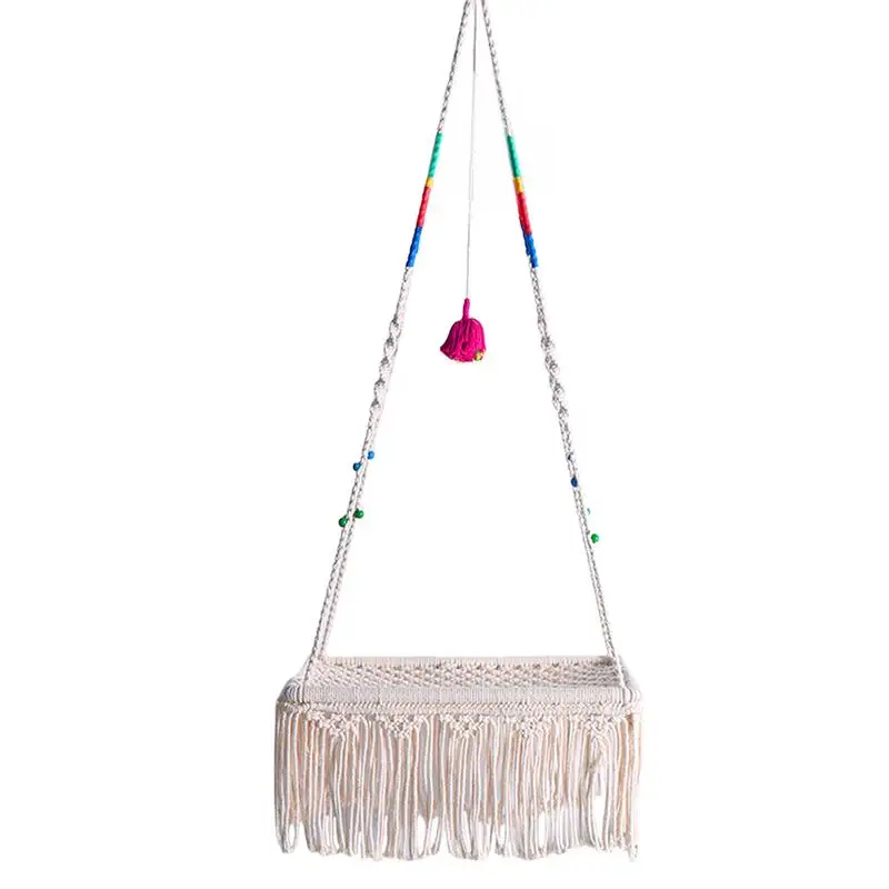 Macrame Cat Swing Bed Wall Mounted Boho Swing Hammock For Cat Hand Woven Tassel Basket Swing Nest For Indoor Small Cats Kittens