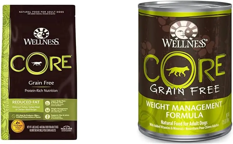 Core Grain Free Weight Management Dry Dog Food, Turkey & Chicken Meal, 4 Pound Bag Core Wet Dog Food Pate, Chicken, 12 Cans,