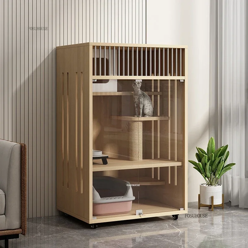 Light Luxury Extra Large Free Space Cat Cages for Household Indoor Saving Space Cat House Nordic Solid Wood Cages for Cats Villa