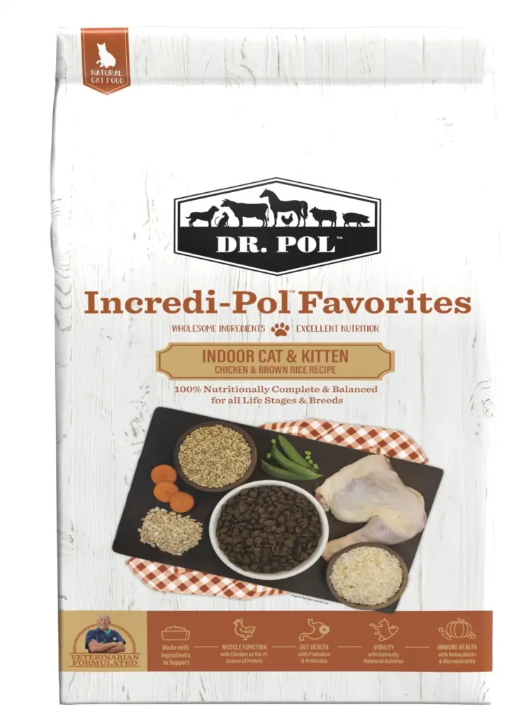 Incredi-Pol Favorites Indoor Cat and Kitten Chicken and Brown Rice Recipe Cat Food - 18lb
