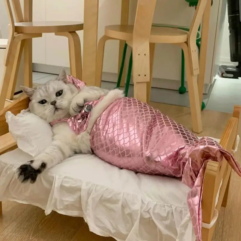 Cat Mermaid Costume Mermaid Tail Clothes Sequin Mermaid Dress Cat Dog Outfit Soft Funny Pet Costumes Fishtail Clothes Unique Sea