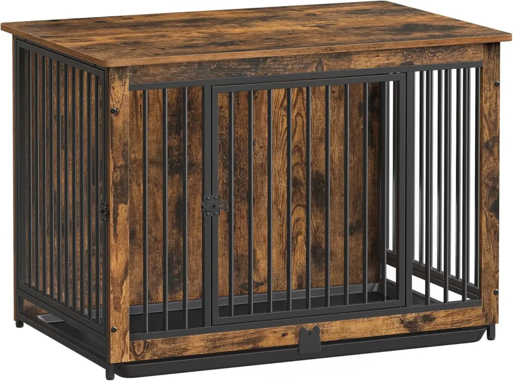 38 Inches Dog Kennel for Dogs up to 70 lb, with Removable Tray, Heavy-Duty Dog Cage End Table, Double Doors Dog House,UPFC013X01